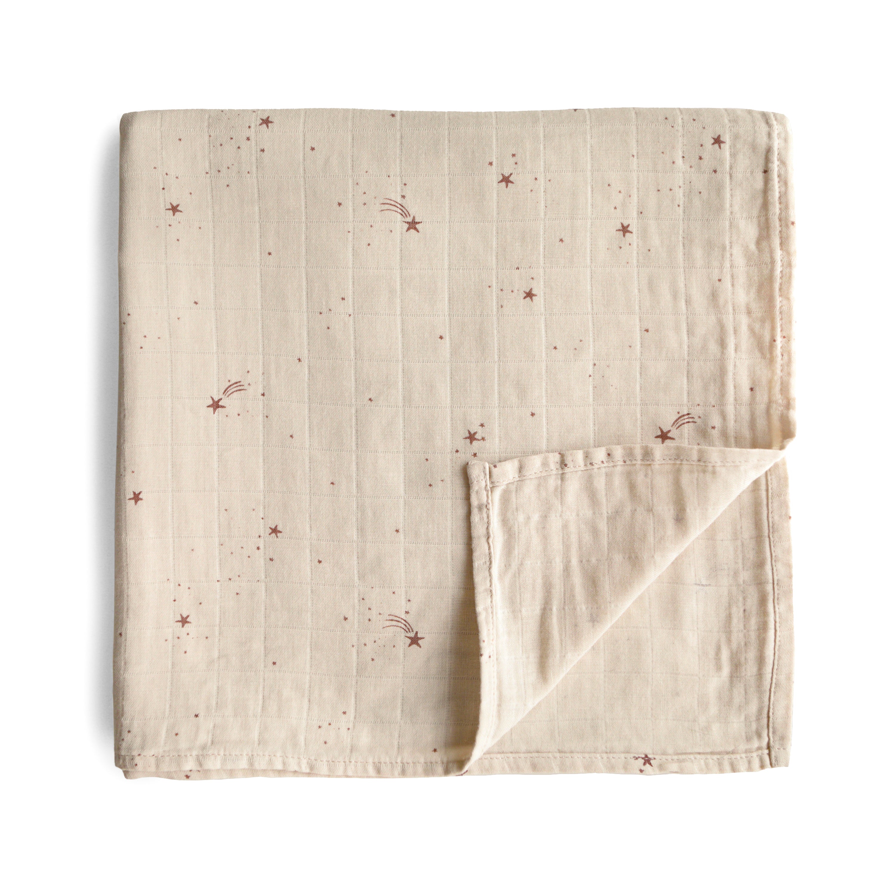 Mushie Organic Cotton Muslin Swaddle Blanket Falling Stars | Playroom Avenue