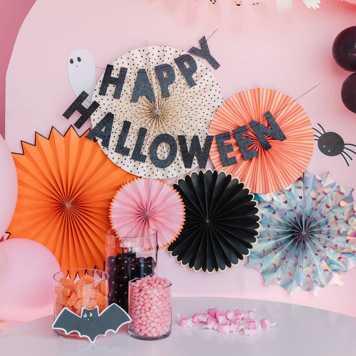 Pink, Black & Orange Halloween Paper Fan Set – 6ct | Playroom Avenue