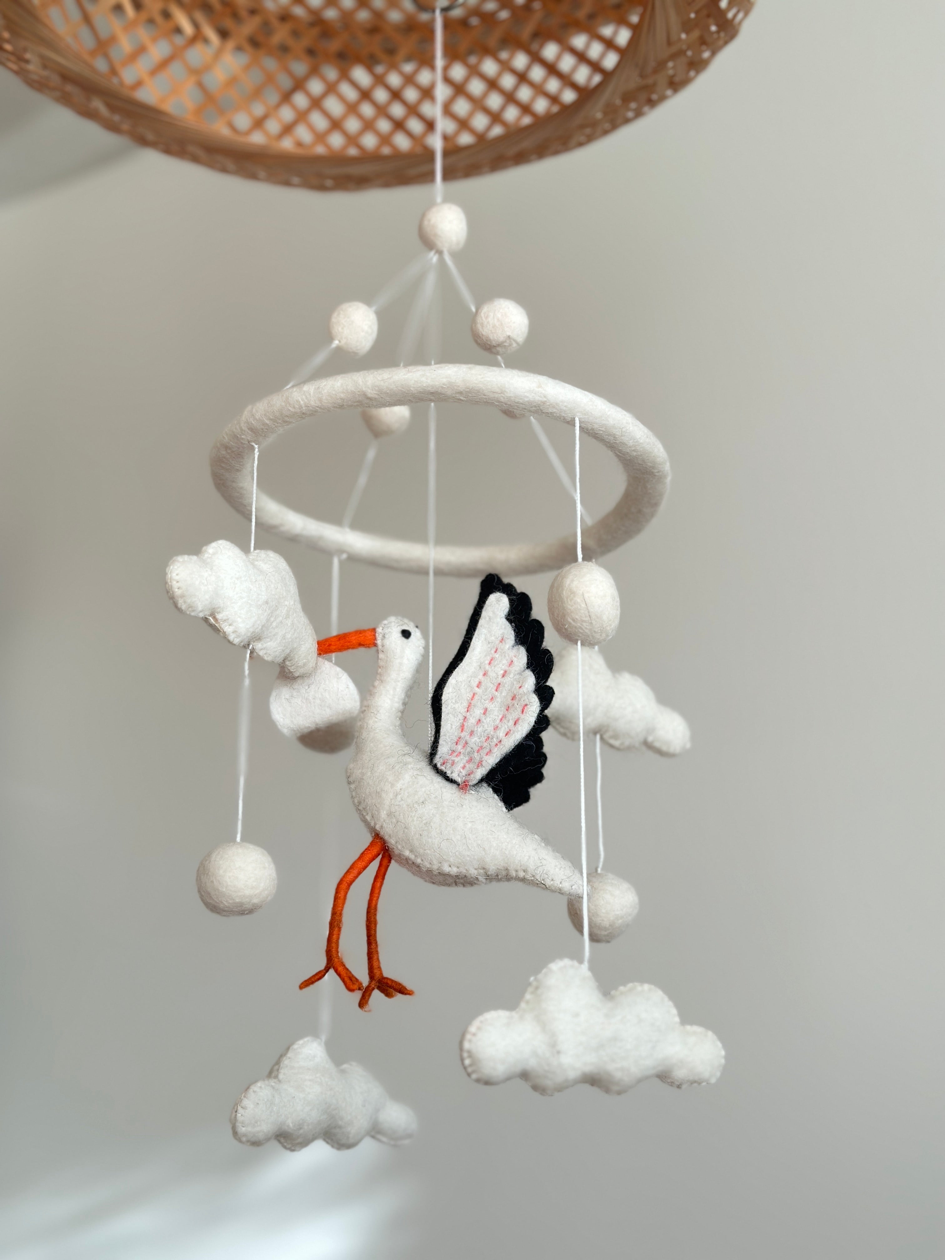Ganapati Crafts Co. Felt Baby Mobile - Stork | Playroom Avenue