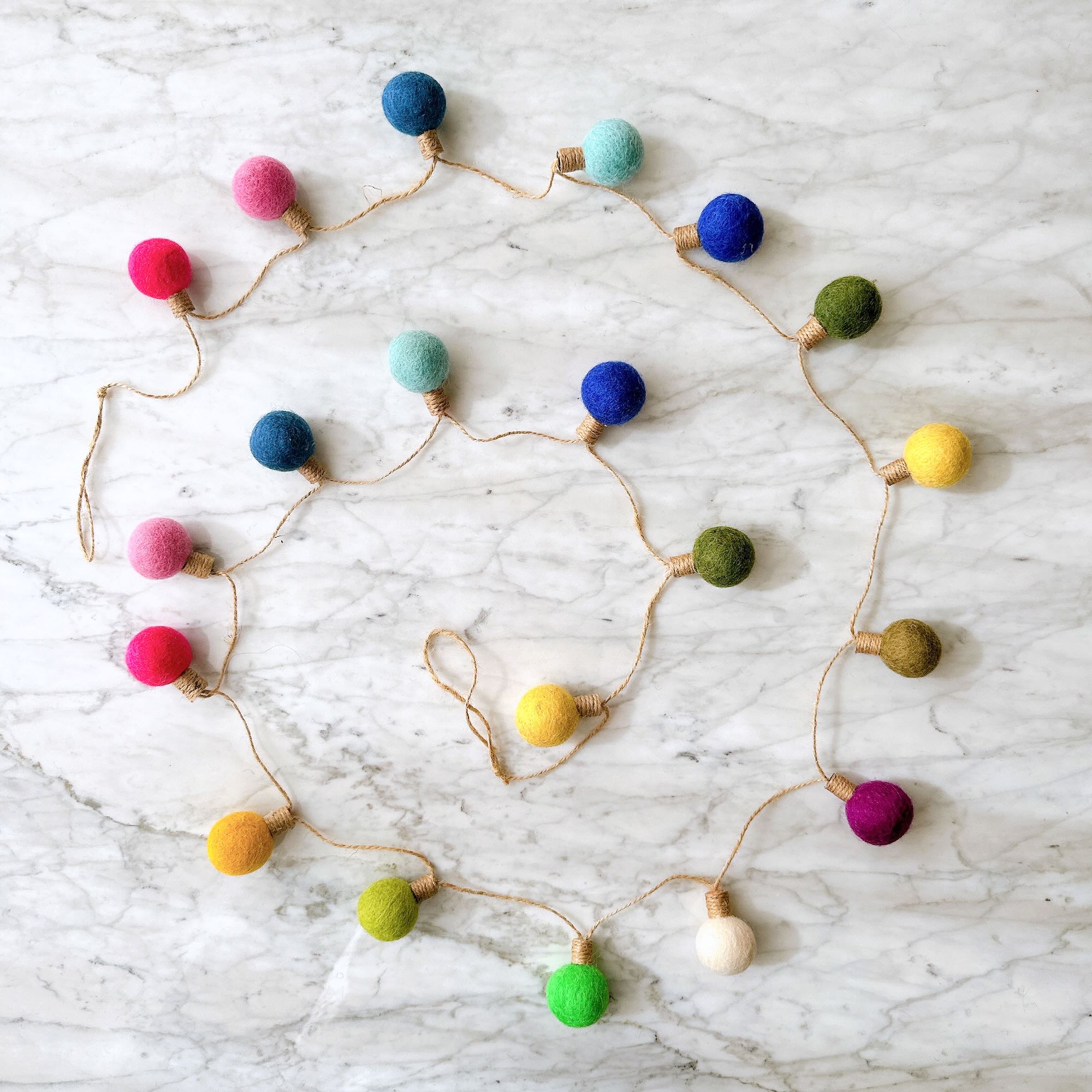 Ganapati Crafts Co. Felt Color Ball Lightbulb Garland Rainbow | Playroom Avenue