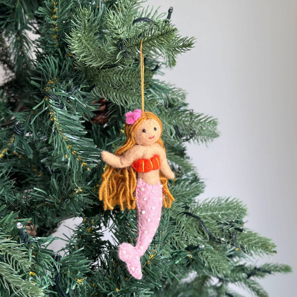 Ganapati Crafts Co. Felt Ornament - Assorted Mermaid Caucasian - Pink tail | Playroom Avenue