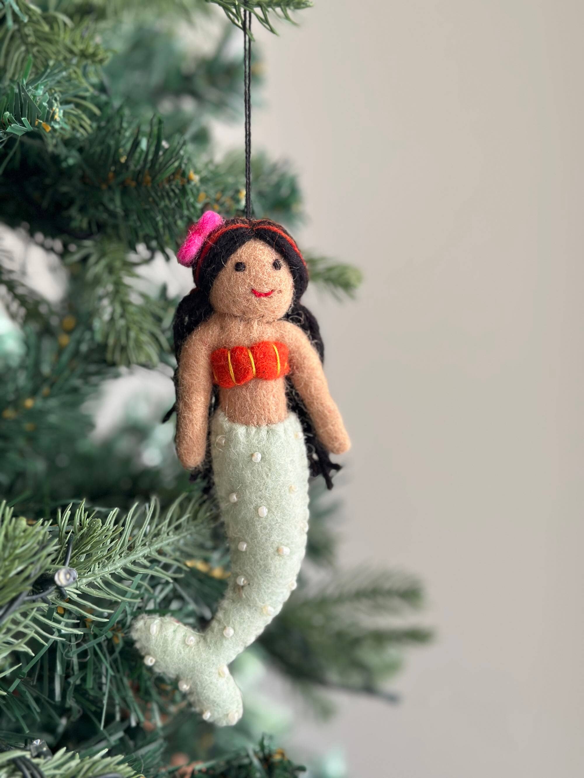 Ganapati Crafts Co. Felt Ornament - Assorted Mermaid Asian - Mint Tail | Playroom Avenue