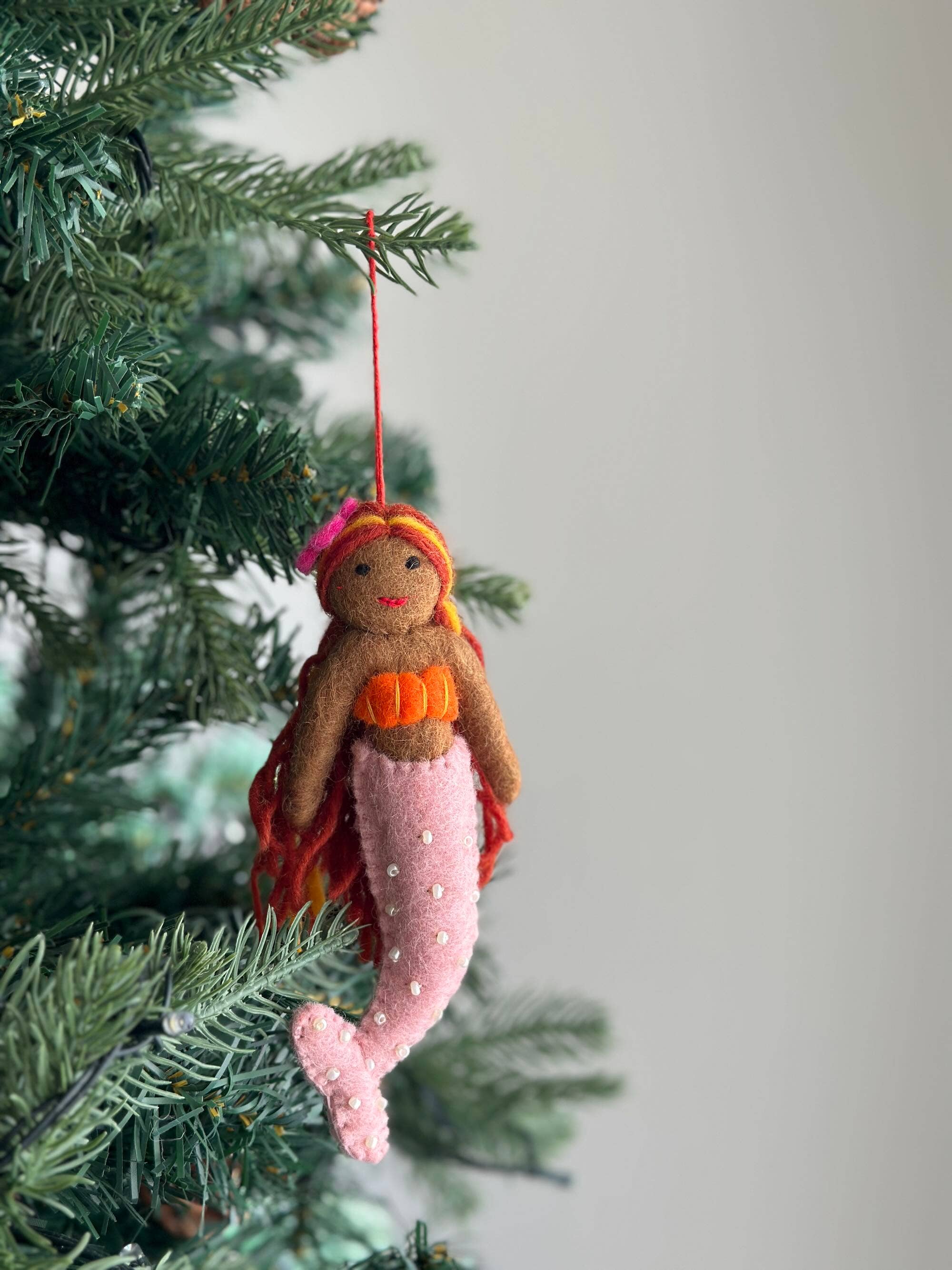Ganapati Crafts Co. Felt Ornament - Assorted Mermaid Latina - Pink tail | Playroom Avenue
