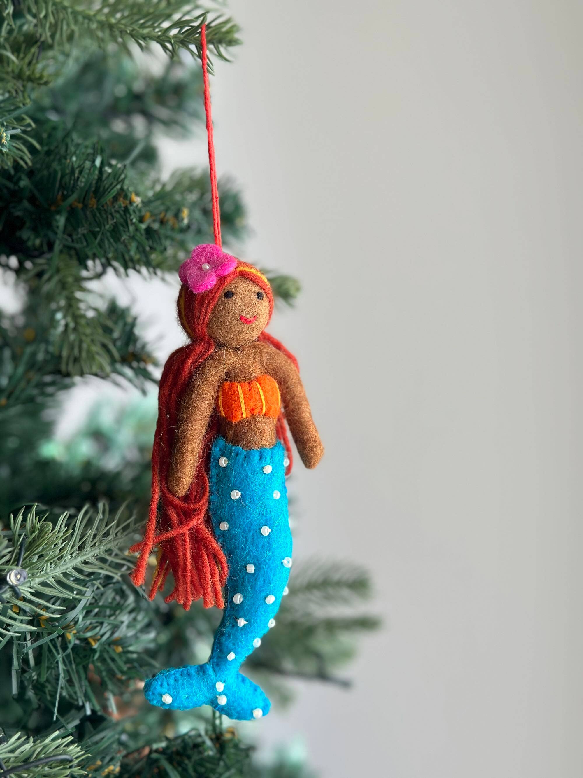 Ganapati Crafts Co. Felt Ornament - Assorted Mermaid Latina - Ocean Blue tail | Playroom Avenue