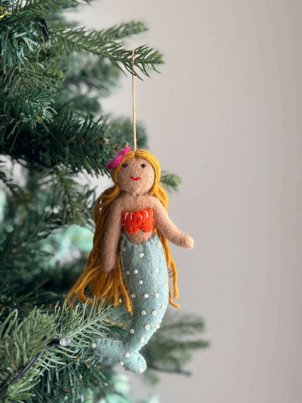 Ganapati Crafts Co. Felt Ornament - Assorted Mermaid Caucasian - Mint tail | Playroom Avenue