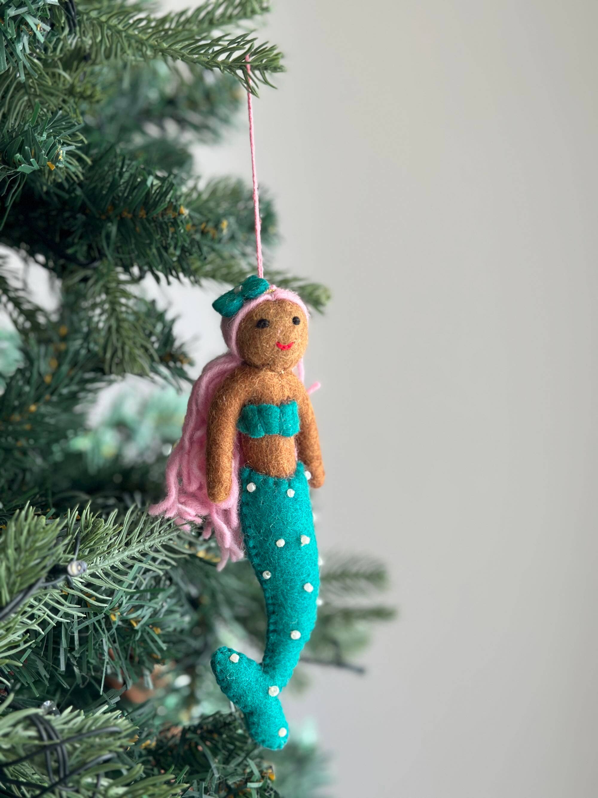 Ganapati Crafts Co. Felt Ornament - Assorted Mermaid Black - Turquoise tail | Playroom Avenue