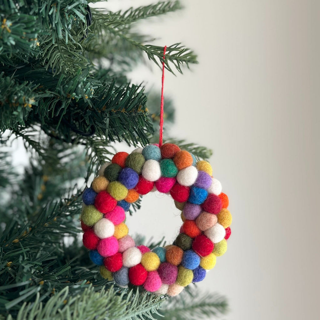 Ganapati Crafts Co. Felt Ornament - Mini Pompom Pompom Wreath Rainbow | Playroom Avenue