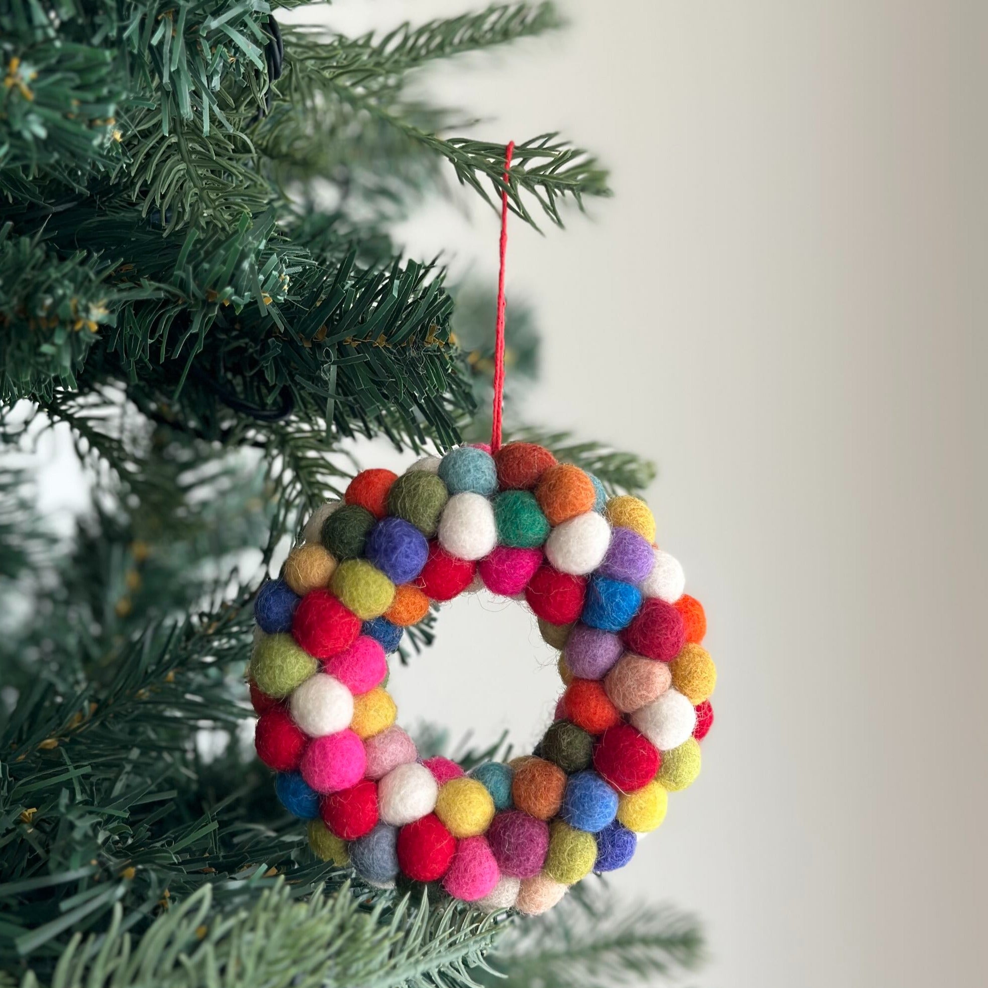Ganapati Crafts Co. Felt Ornament - Mini Pompom Pompom Wreath Rainbow | Playroom Avenue
