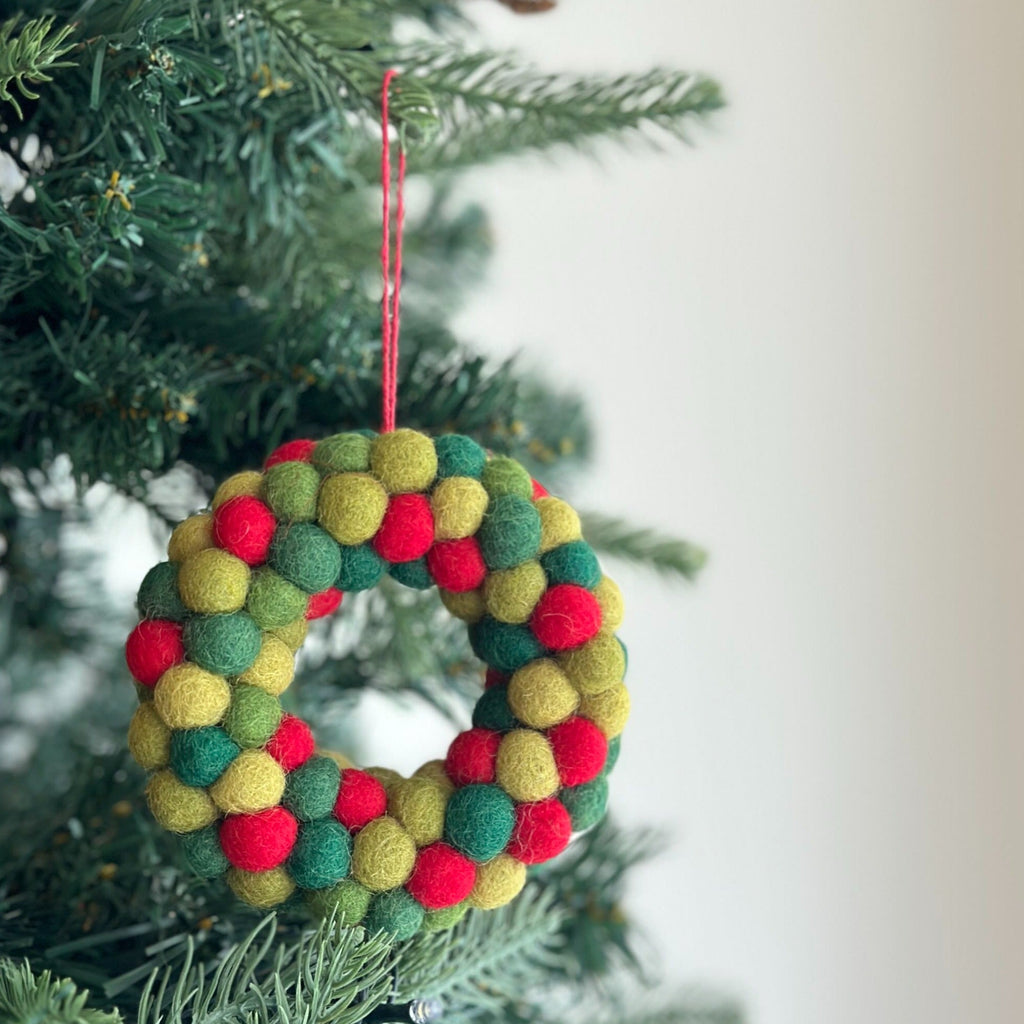 Ganapati Crafts Co. Felt Ornament - Mini Pompom Pompom Wreath Greenery | Playroom Avenue