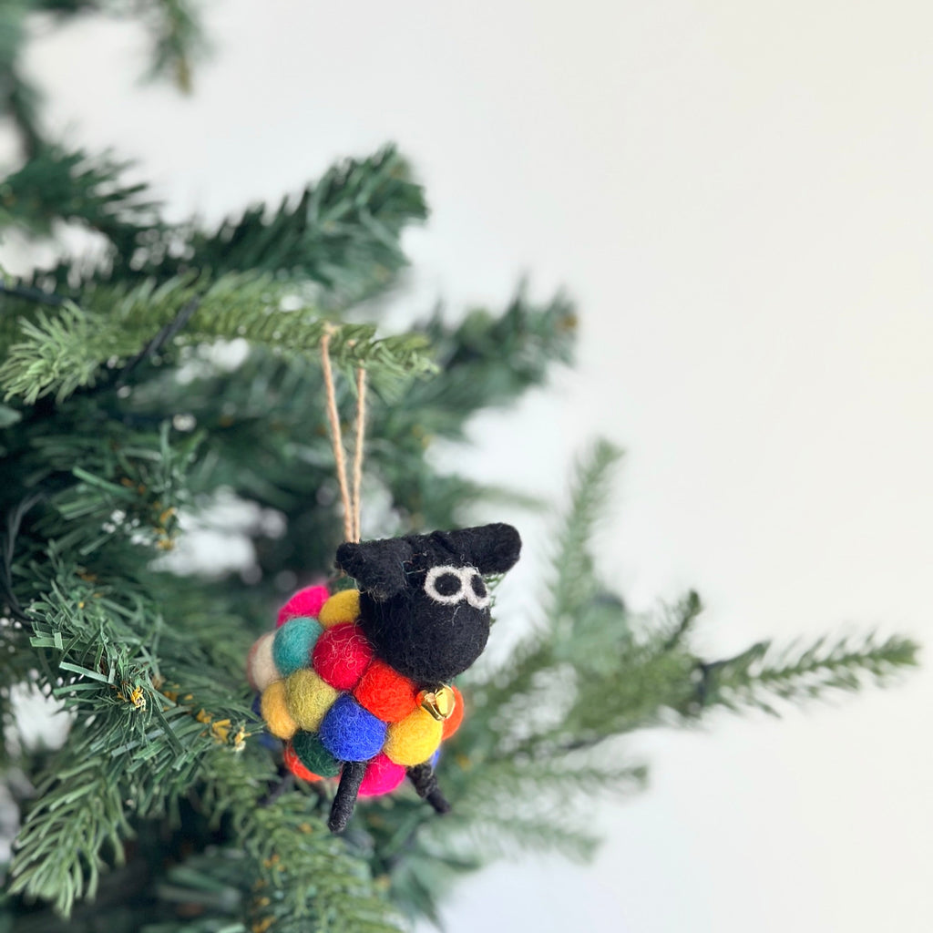 Ganapati Crafts Co. Felt Ornament - Pompom Ball Mini Sheep Rainbow | Playroom Avenue
