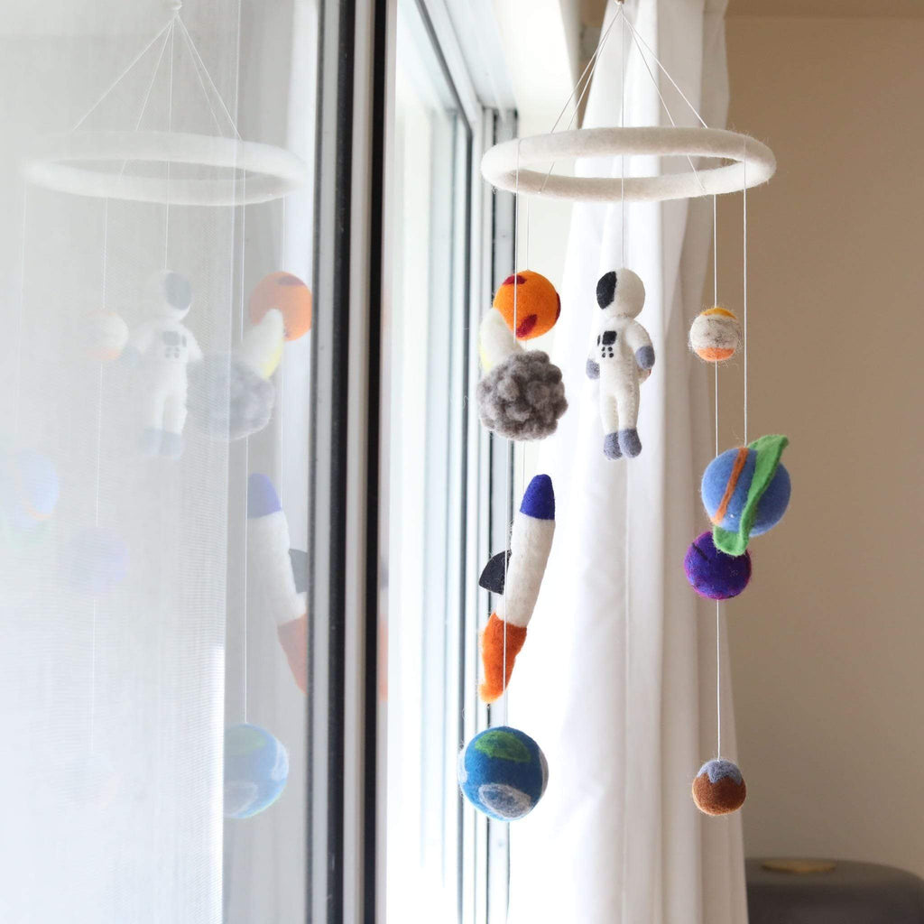 Ganapati Crafts Co. Felt Spaceman Baby Mobile | Playroom Avenue