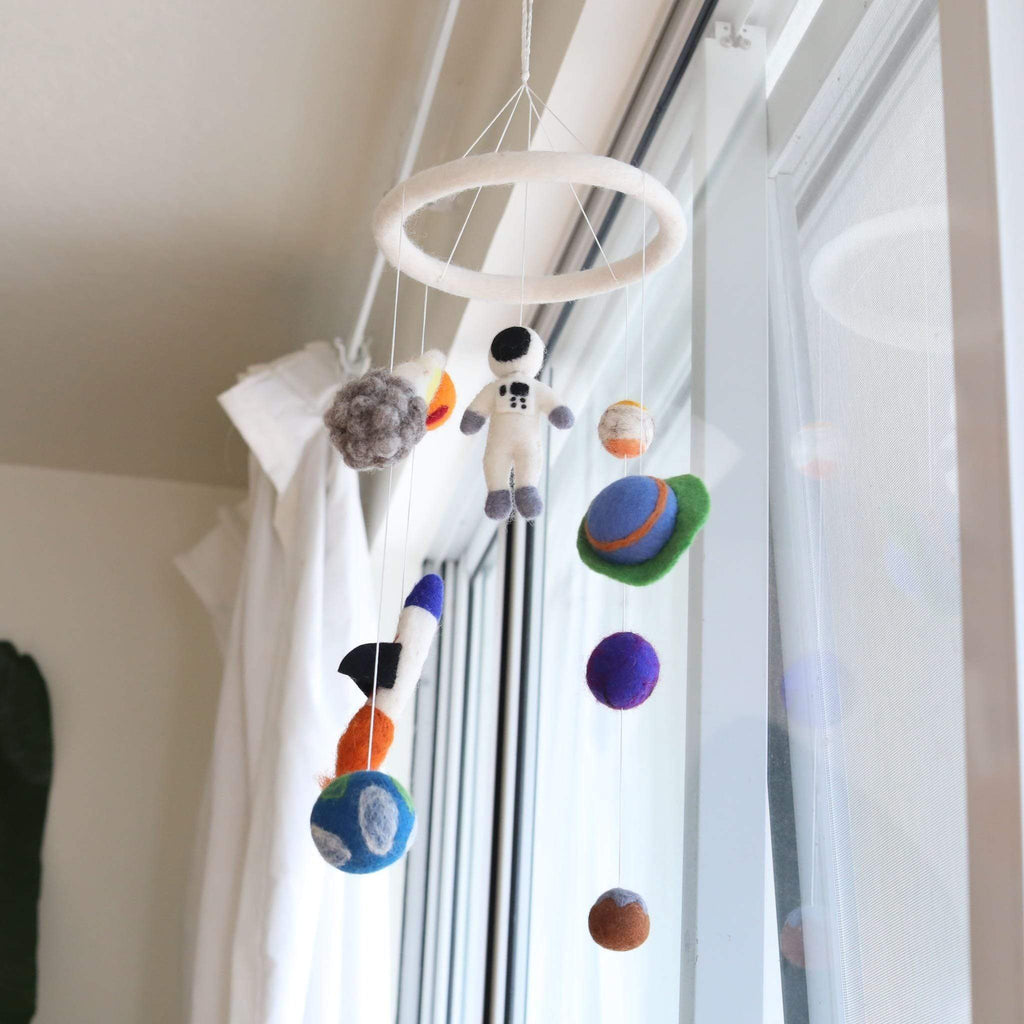 Ganapati Crafts Co. Felt Spaceman Baby Mobile | Playroom Avenue