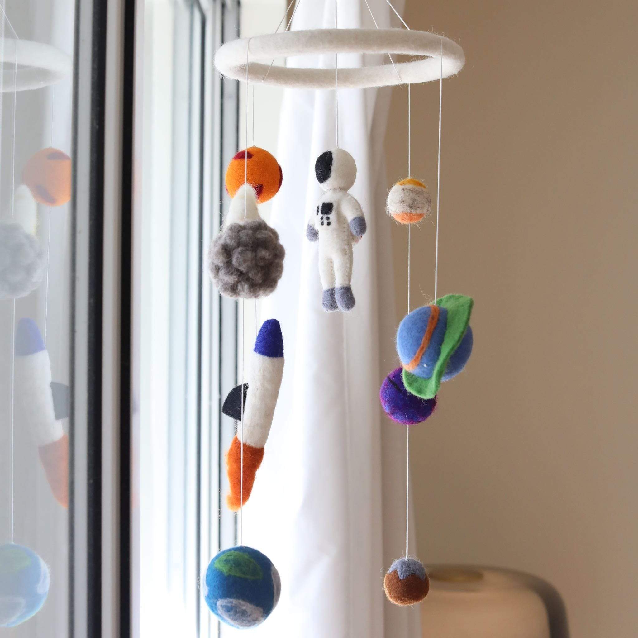 Ganapati Crafts Co. Felt Spaceman Baby Mobile | Playroom Avenue