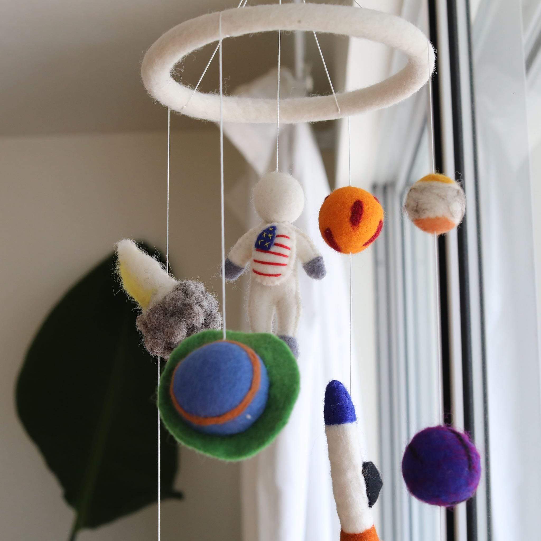 Ganapati Crafts Co. Felt Spaceman Baby Mobile | Playroom Avenue