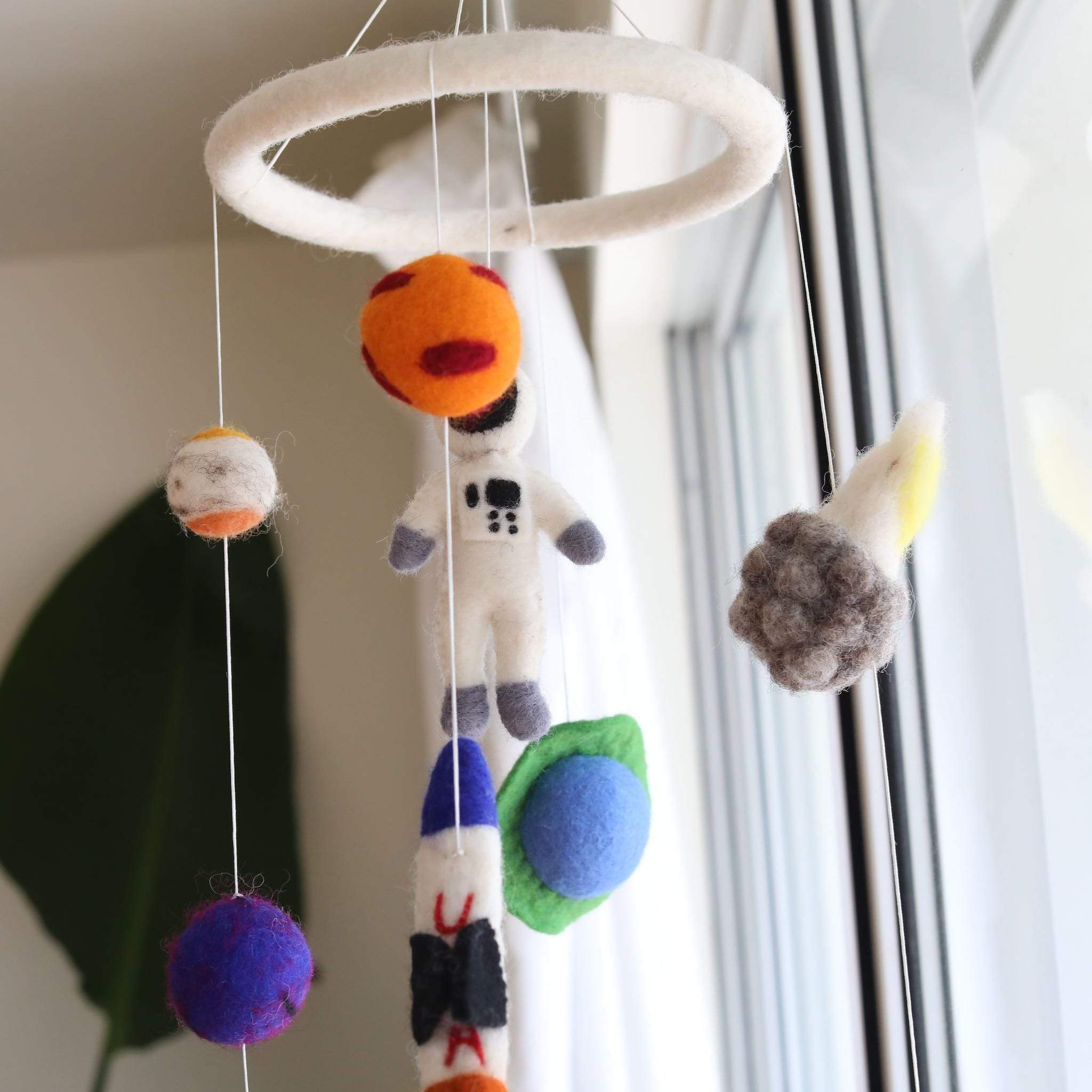 Ganapati Crafts Co. Felt Spaceman Baby Mobile | Playroom Avenue
