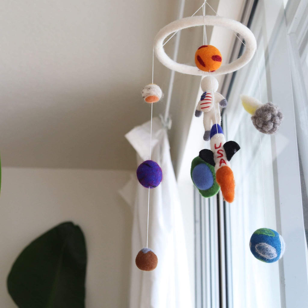 Ganapati Crafts Co. Felt Spaceman Baby Mobile | Playroom Avenue
