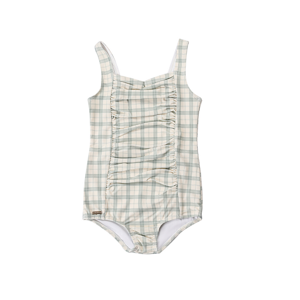 GRECH & CO. Vintage Girls 1 Piece Swimsuit | UPF + Recycled - Fern Plaid | Playroom Avenue