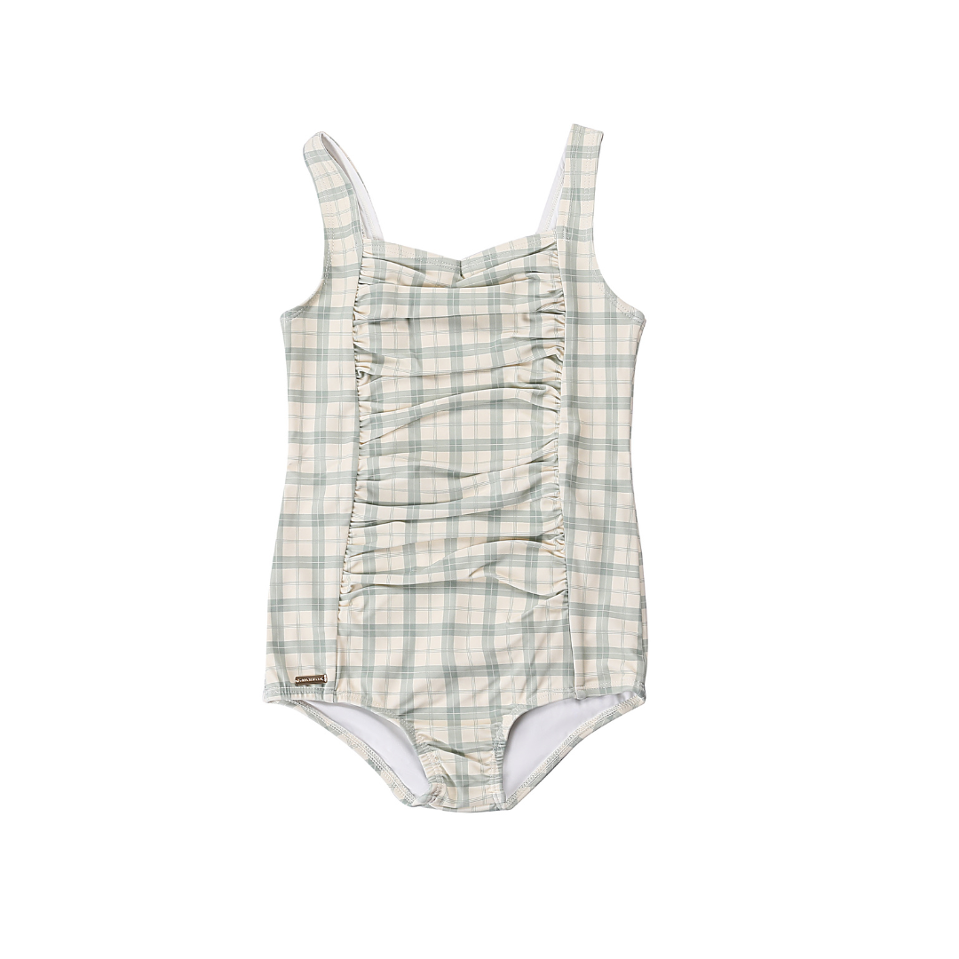 GRECH & CO. Vintage Girls 1 Piece Swimsuit | UPF + Recycled - Fern Plaid | Playroom Avenue