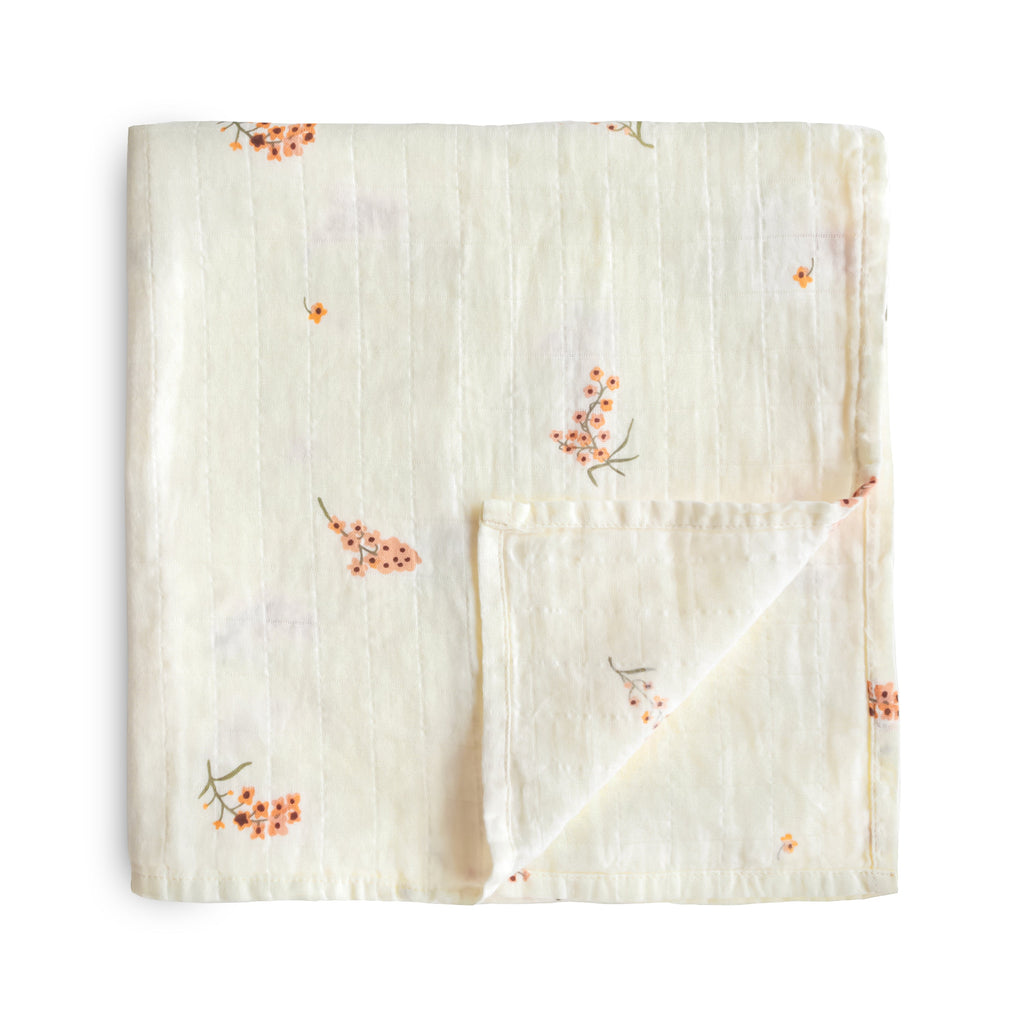Mushie Organic Cotton Muslin Swaddle Blanket Flowers | Playroom Avenue