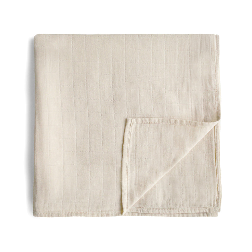 Mushie Organic Cotton Muslin Swaddle Blanket Fog | Playroom Avenue