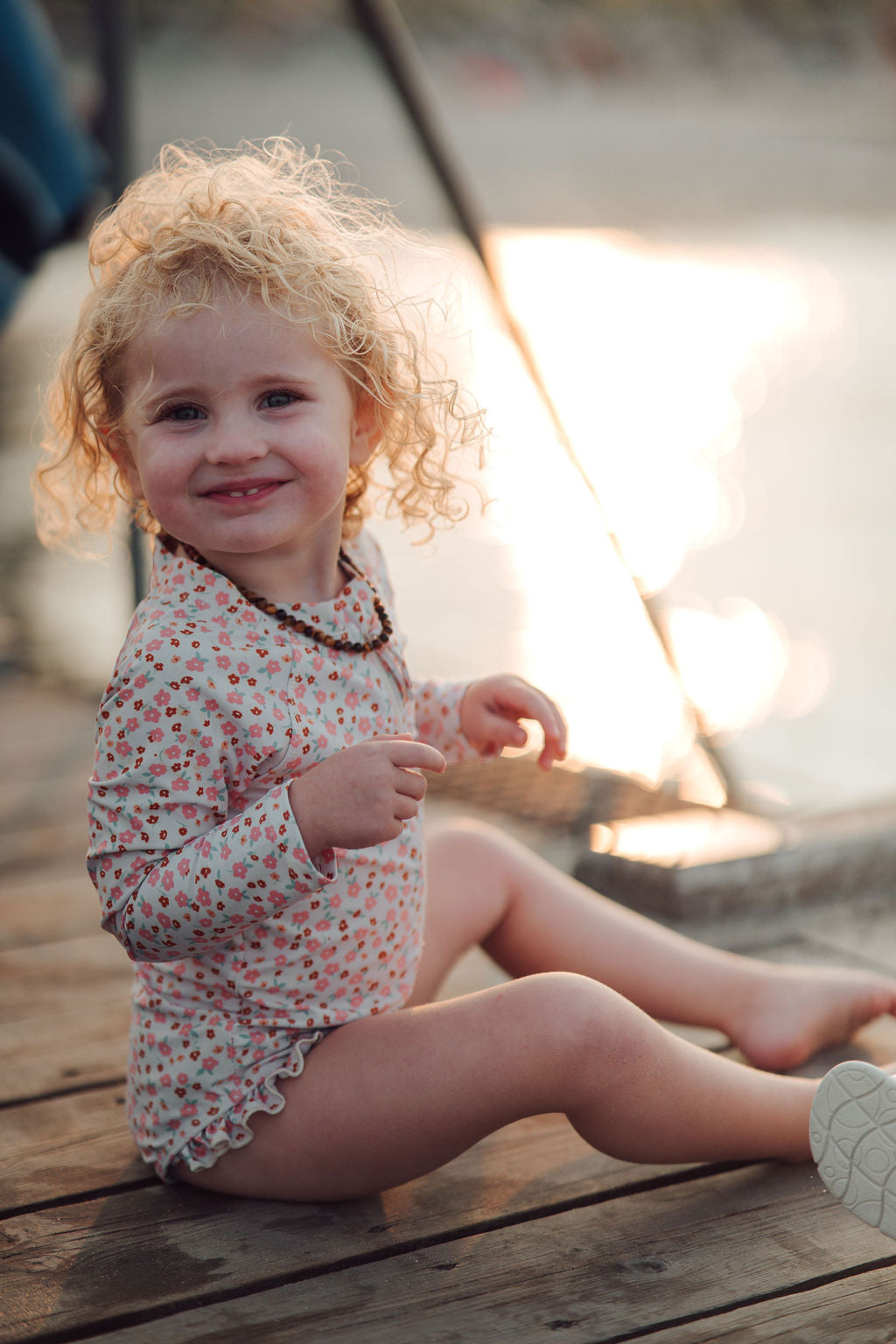 GRECH & CO. Long Sleeve Rashguard Ruffle Swimsuit | UPF + Recycled - Sunset Meadow | Playroom Avenue