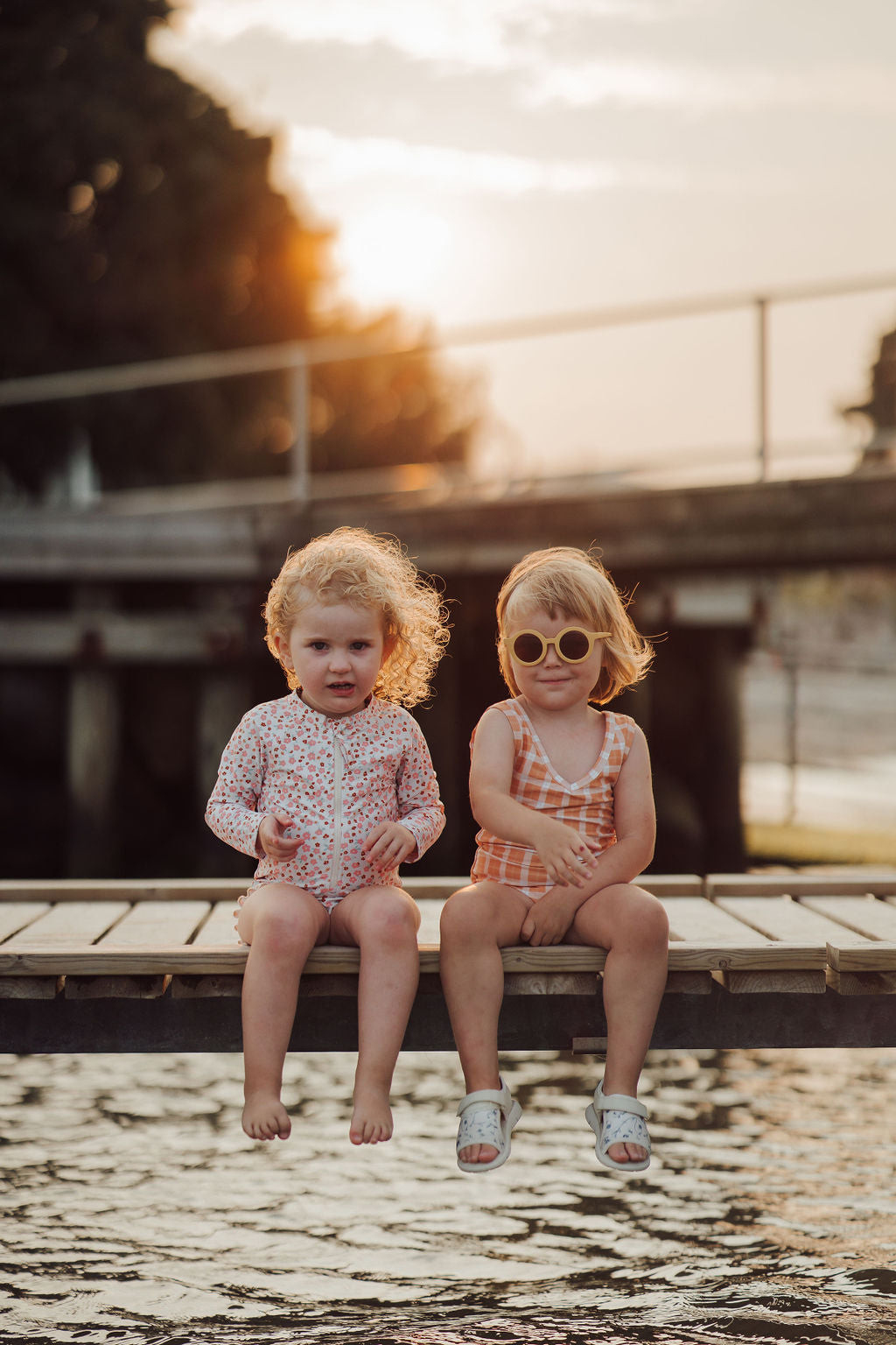 GRECH & CO. Long Sleeve Rashguard Ruffle Swimsuit | UPF + Recycled - Sunset Meadow | Playroom Avenue