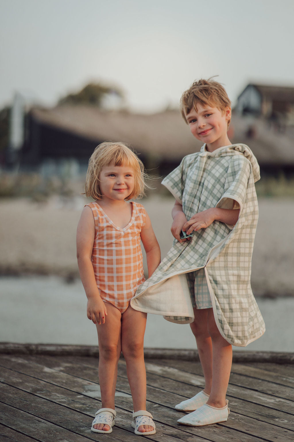 GRECH & CO. Sweetheart 1 Piece Swimsuit | UPF + Recycled - Buckwheat Plaid | Playroom Avenue