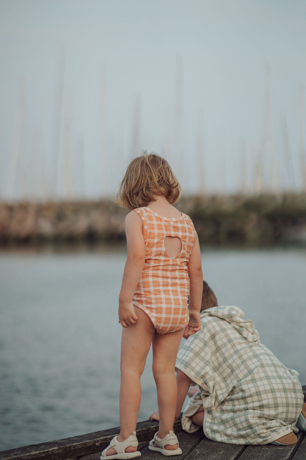GRECH & CO. Sweetheart 1 Piece Swimsuit | UPF + Recycled - Buckwheat Plaid | Playroom Avenue