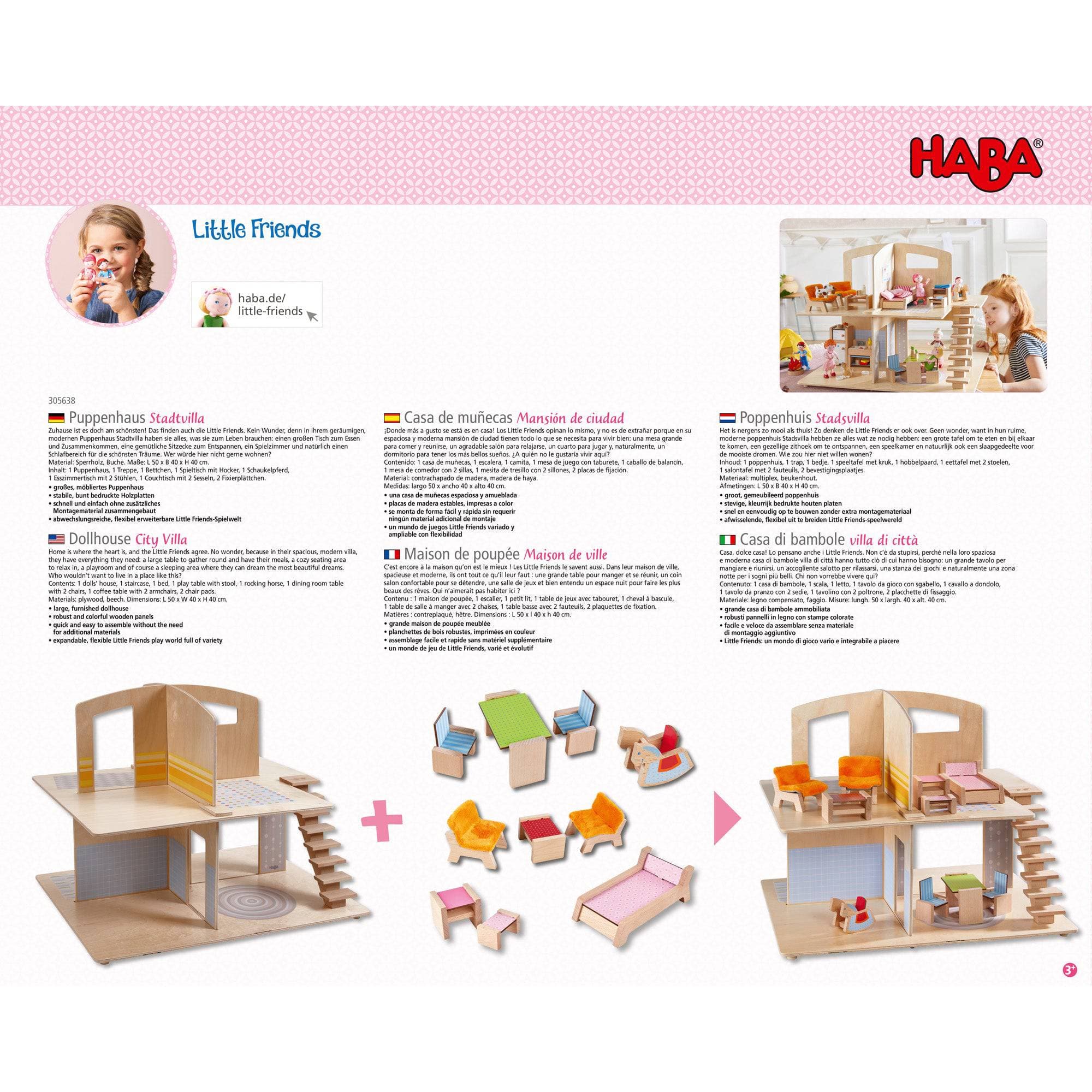 HABA Little Friends Dollhouse Town Villa with Furniture - Complete Dollhouse | HABA USA