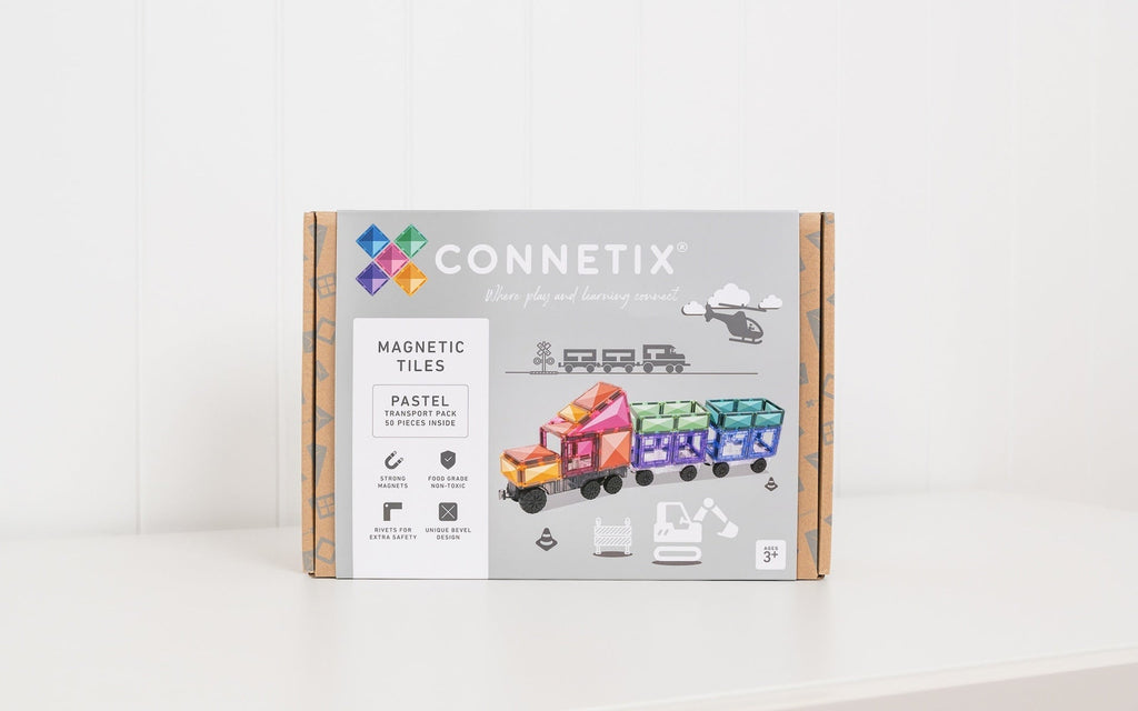 Connetix Magnetic Tiles | Pastel Transport Pack (50 pcs) - Playroom Avenue