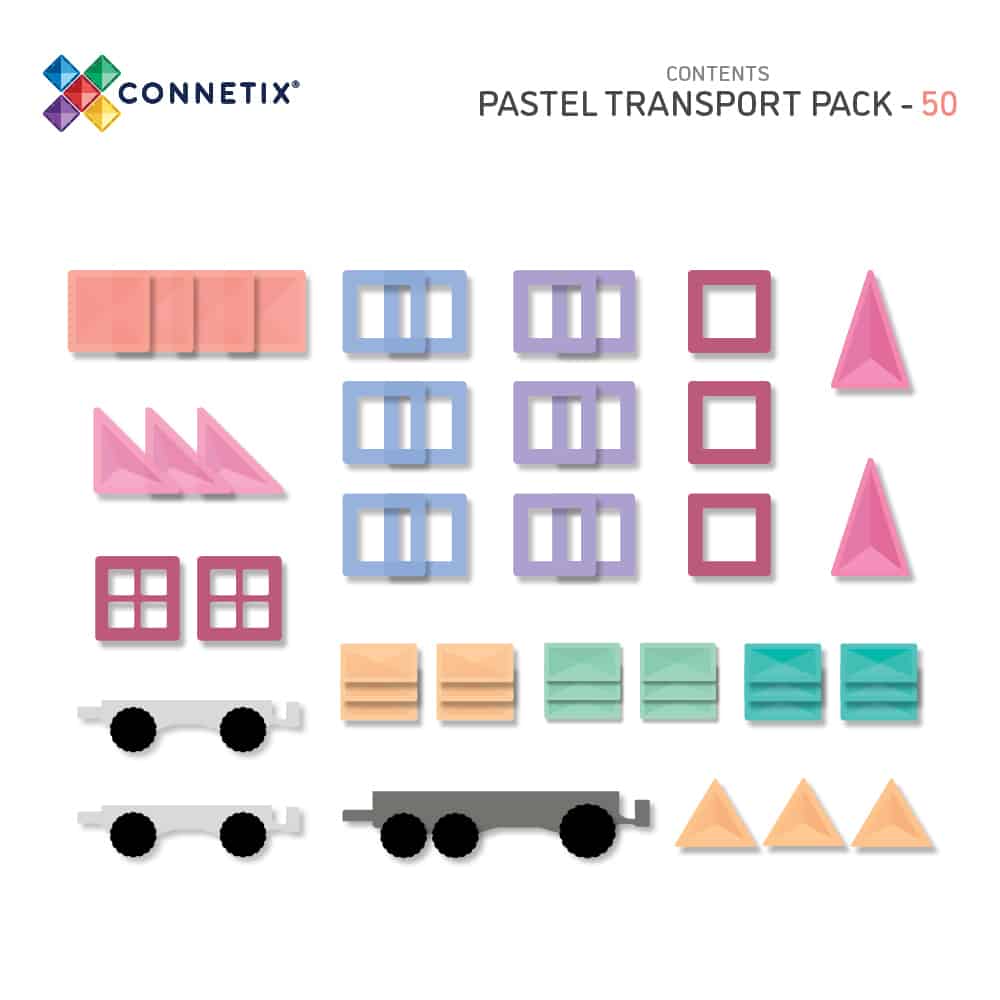 Connetix Magnetic Tiles | Pastel Transport Pack (50 pcs) - Playroom Avenue