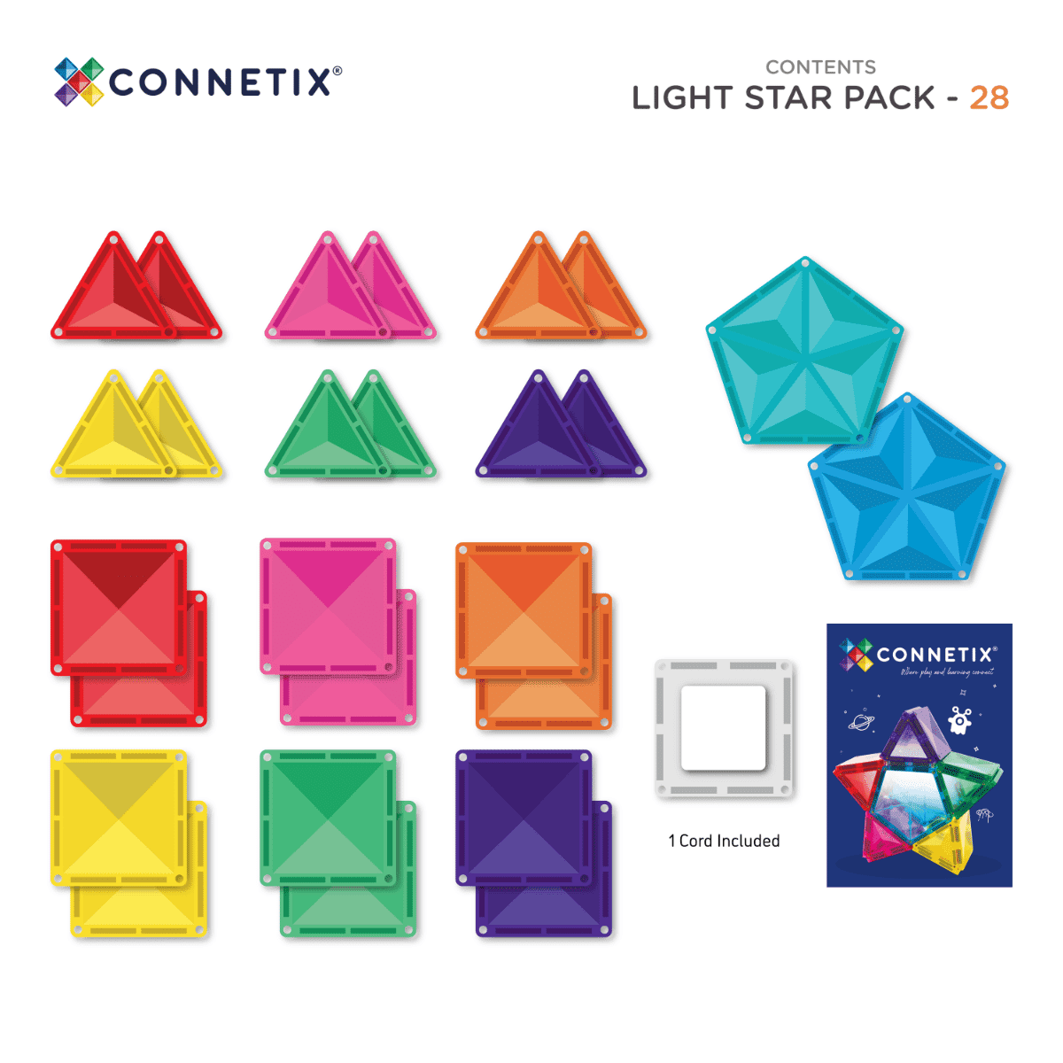 Connetix Magnetic Tiles | Light Star Pack (28 pcs) | Playroom Avenue