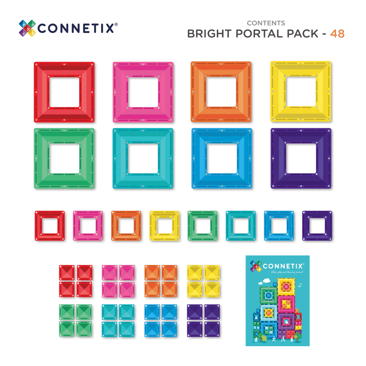 Connetix Bright Portal Pack with colorful square components on a white background