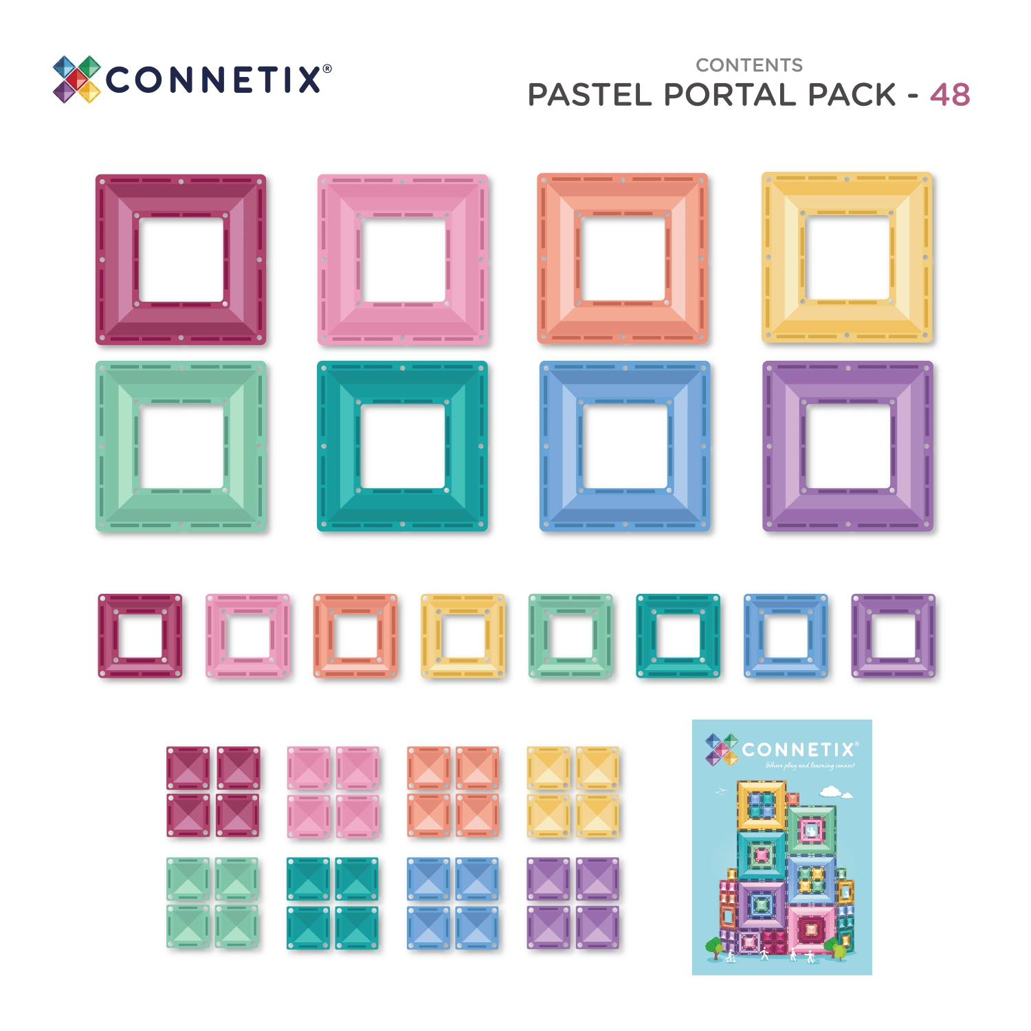 Connetix Magnetic Tiles | Pastel Portal Pack (48 pcs)