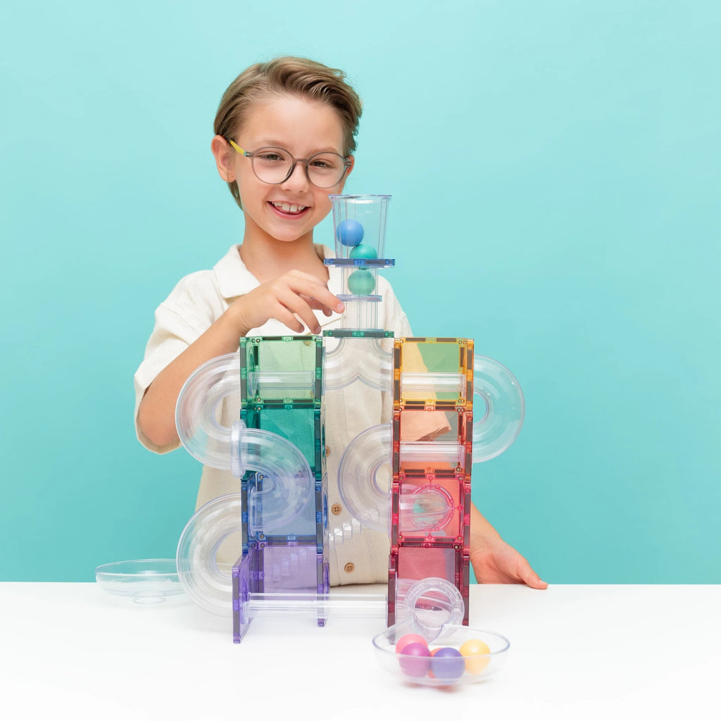 Connetix Magnetic Tiles | Ball Run Pastel Pack (114 pc) | Playroom Avenue