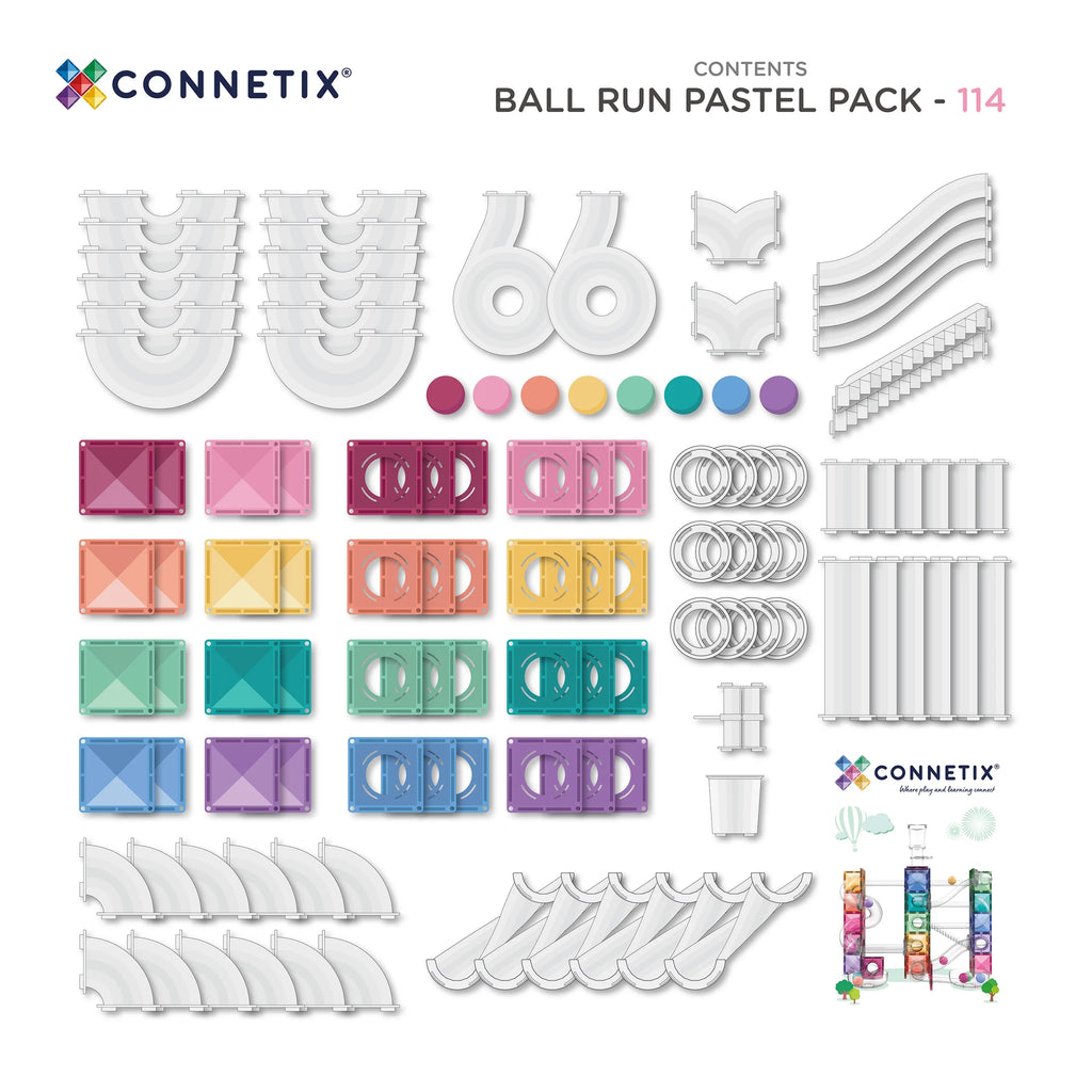 Connetix Magnetic Tiles | Ball Run Pastel Pack (114 pc) | Playroom Avenue