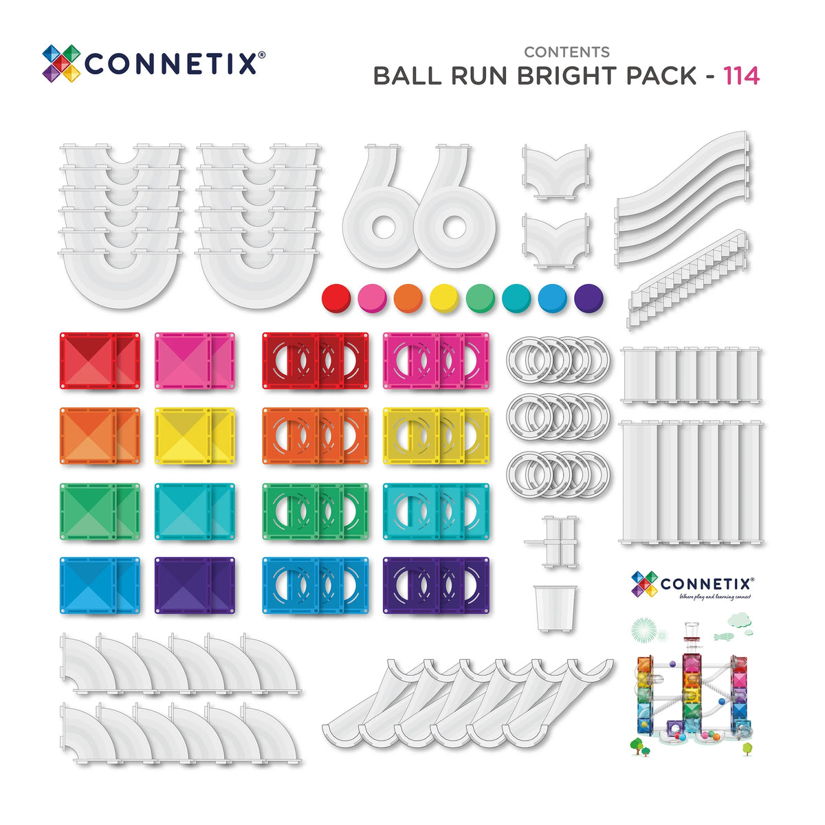 Connetix Magnetic Tiles | Rainbow Marble Run (114 pcs) | Playroom Avenue