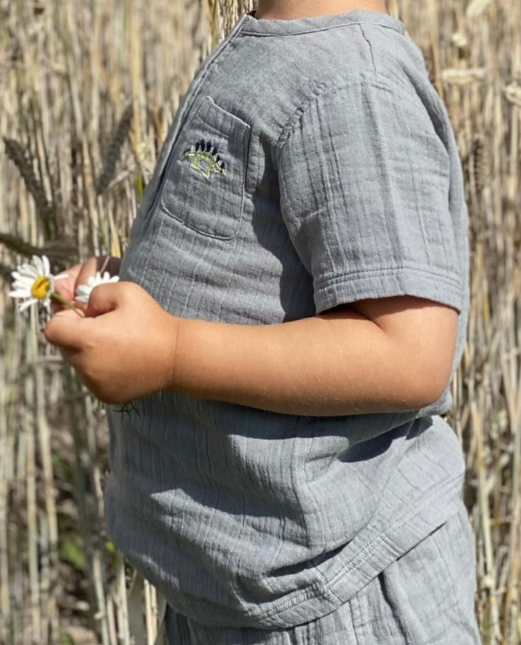 La Petit Lapin Cayden | Organic Muslin Petit Dino Set | Fog | Playroom Avenue