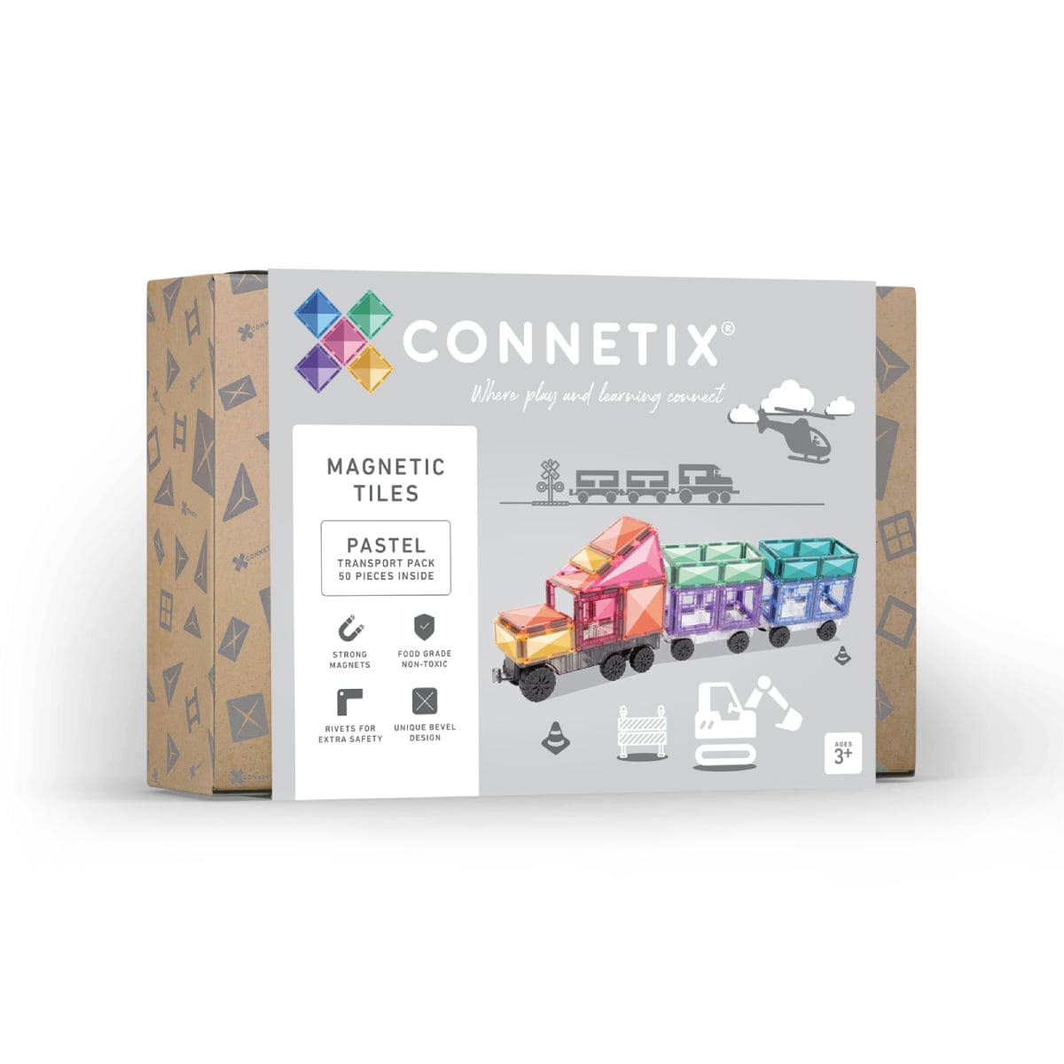Connetix Magnetic Tiles | Pastel Transport Pack (50 pcs) - Playroom Avenue