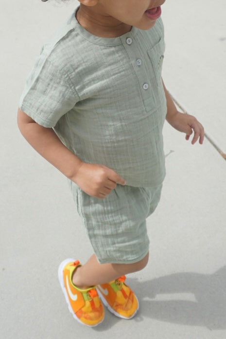 La Petit Lapin Cayden | Organic Muslin Petit Croissant Set | Sage | Playroom Avenue