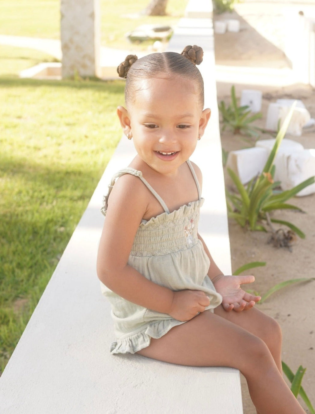 La Petit Lapin Gabrielle | Organic Muslin Cotton Bouquet Onesie | Sage | Playroom Avenue