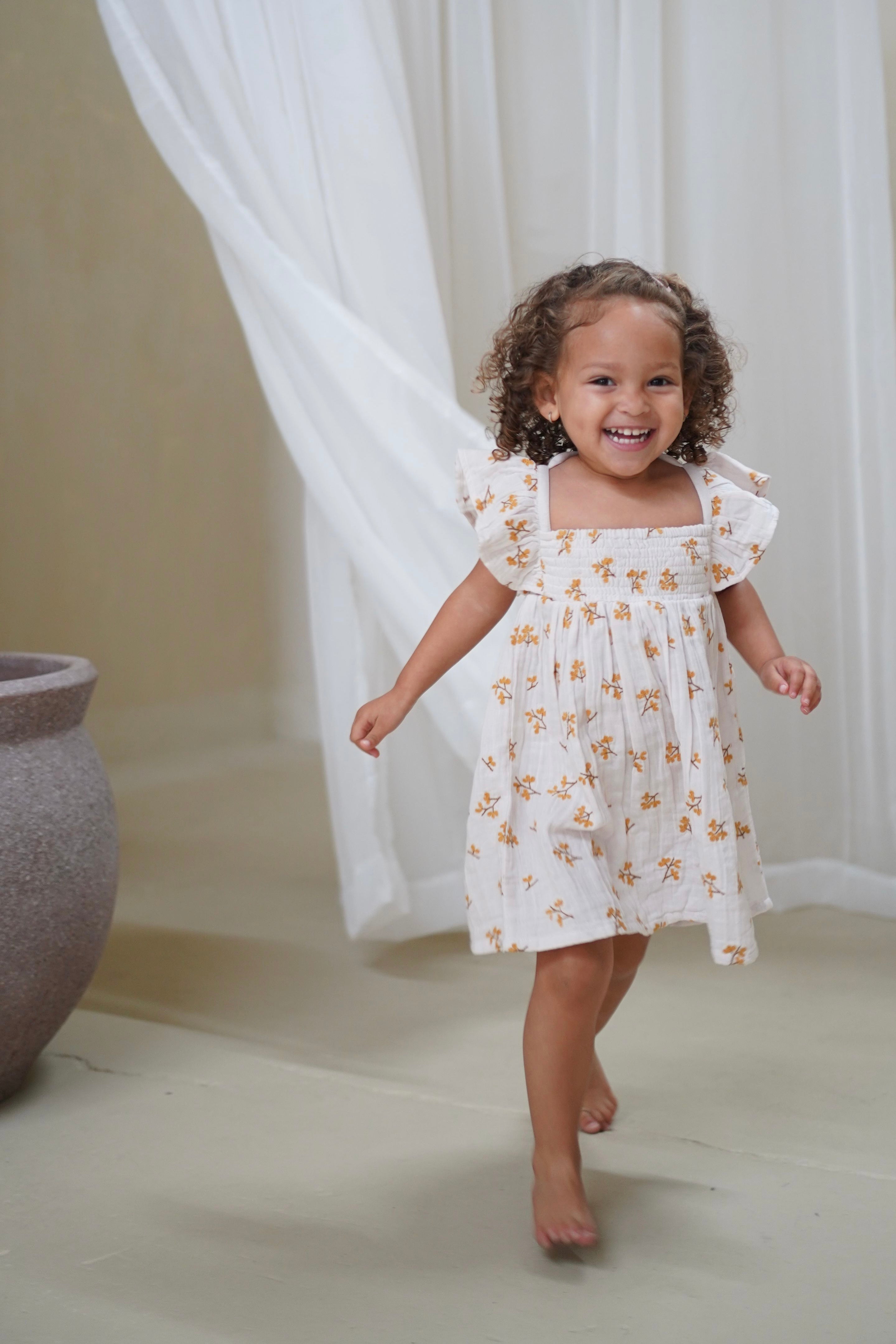 La Petit Lapin Haven | Organic Muslin Flare Dress | Ecru | Playroom Avenue
