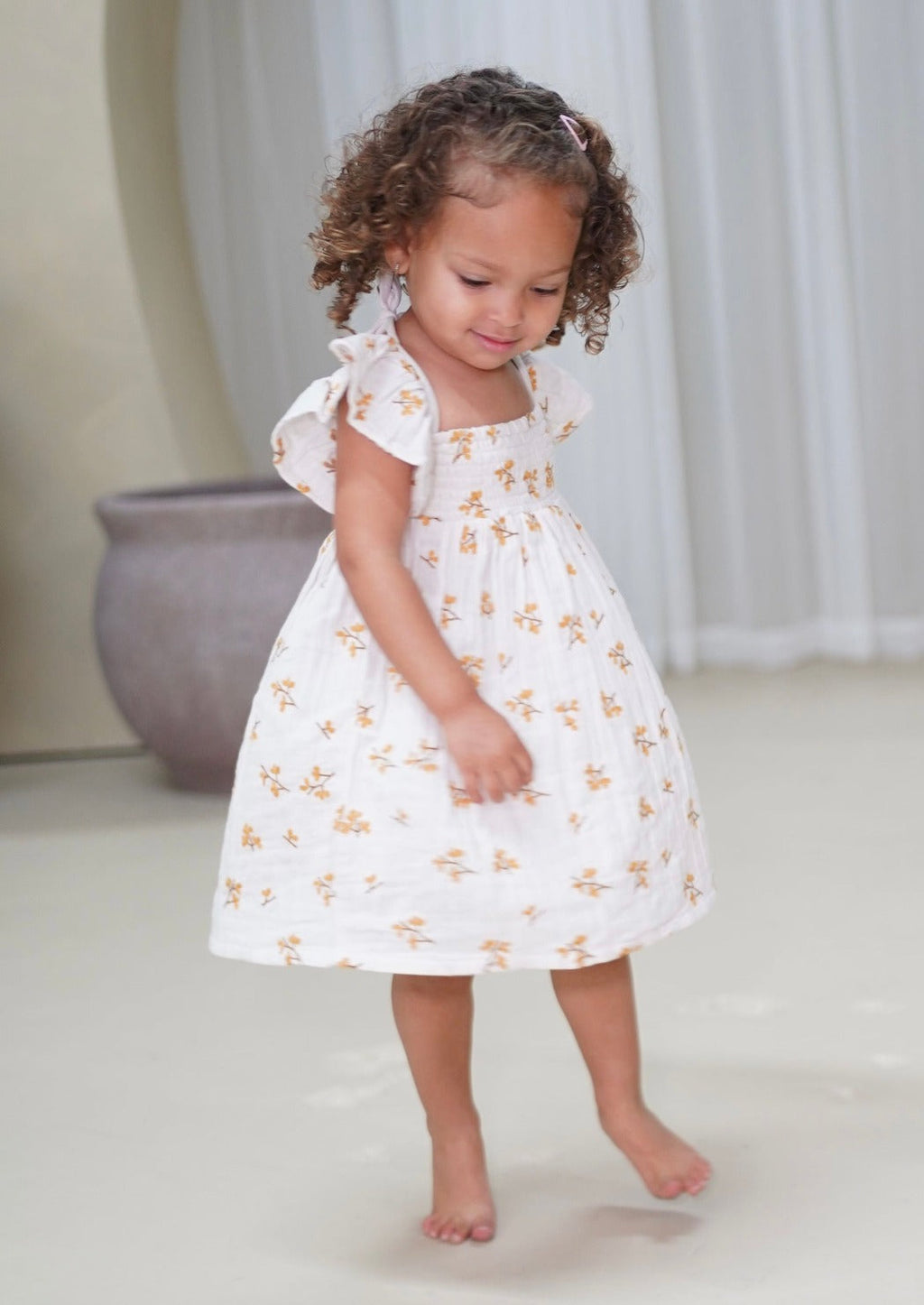 La Petit Lapin Haven | Organic Muslin Flare Dress | Ecru | Playroom Avenue