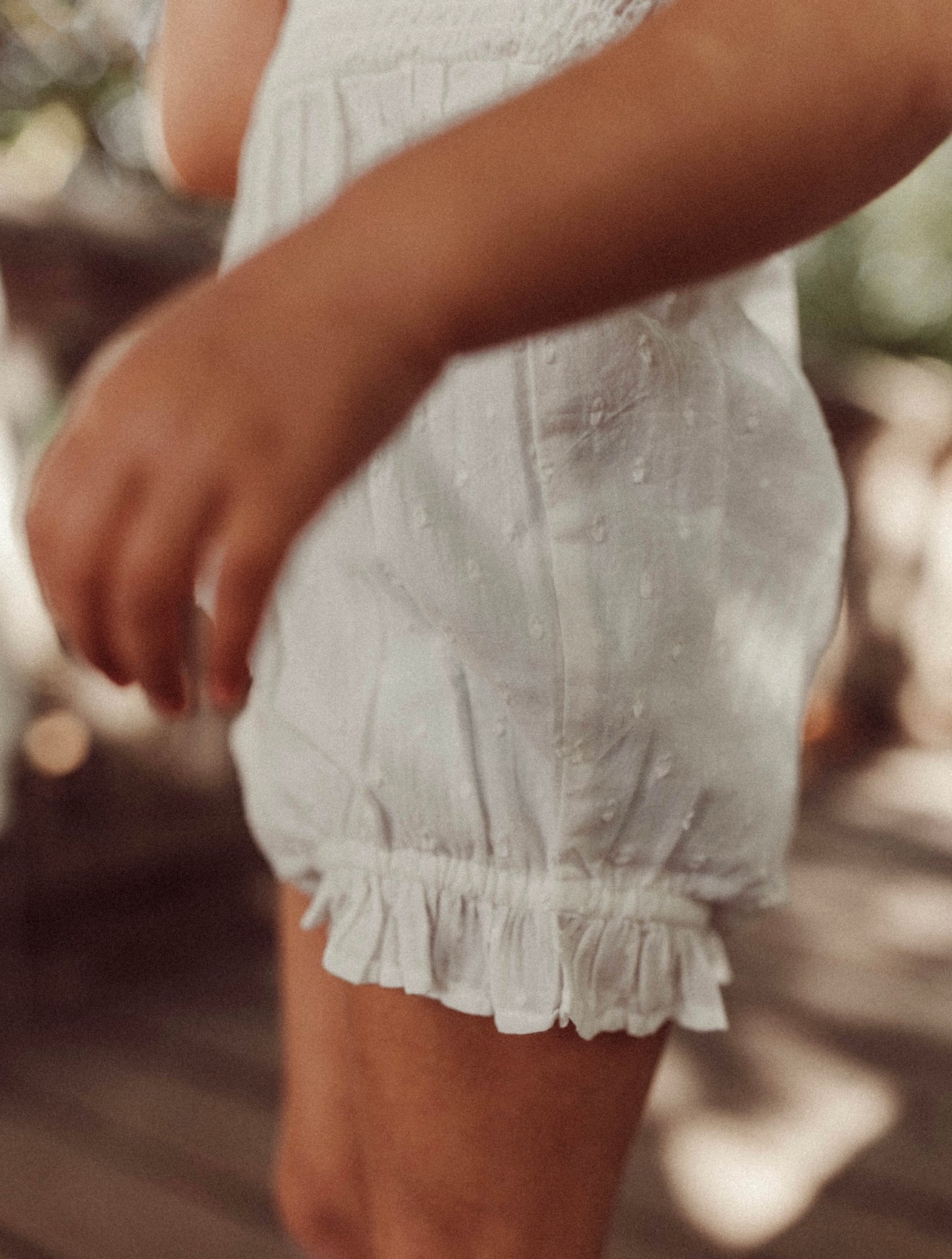 La Petit Lapin Gabrielle | Swiss Dot Embroidered Romper | Antique Ivory | Playroom Avenue