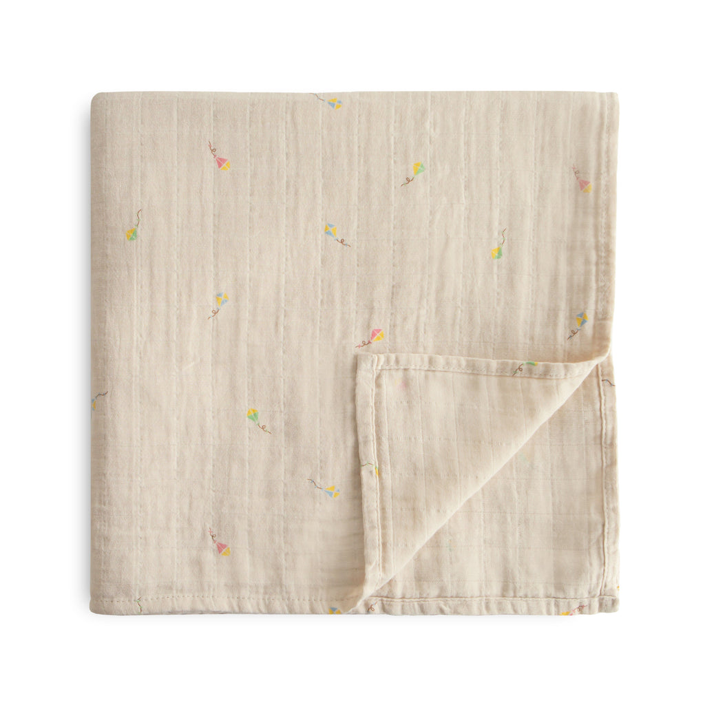 Mushie Organic Cotton Muslin Swaddle Blanket Kites | Playroom Avenue