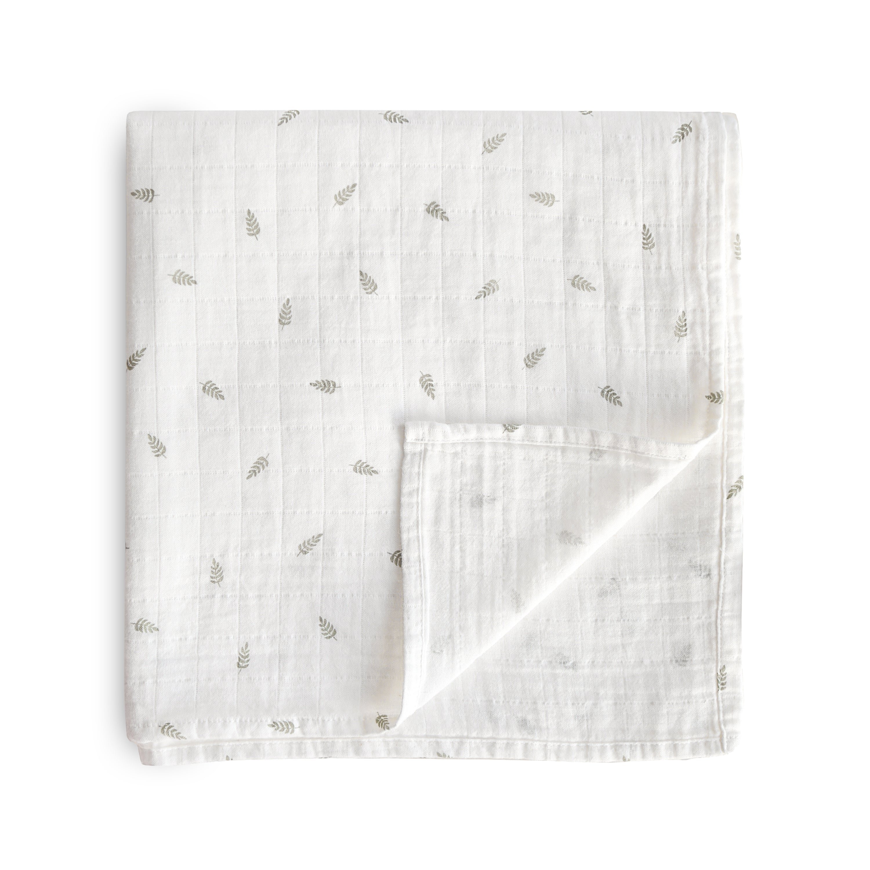 Mushie Organic Cotton Muslin Swaddle Blanket Leaves | Playroom Avenue