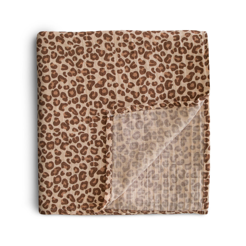 Mushie Organic Cotton Muslin Swaddle Blanket Leopard | Playroom Avenue