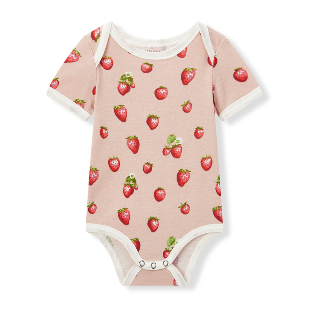 Milkbarn Strawberry Organic Cotton Short Sleeve One Piece | Playroom Avenue