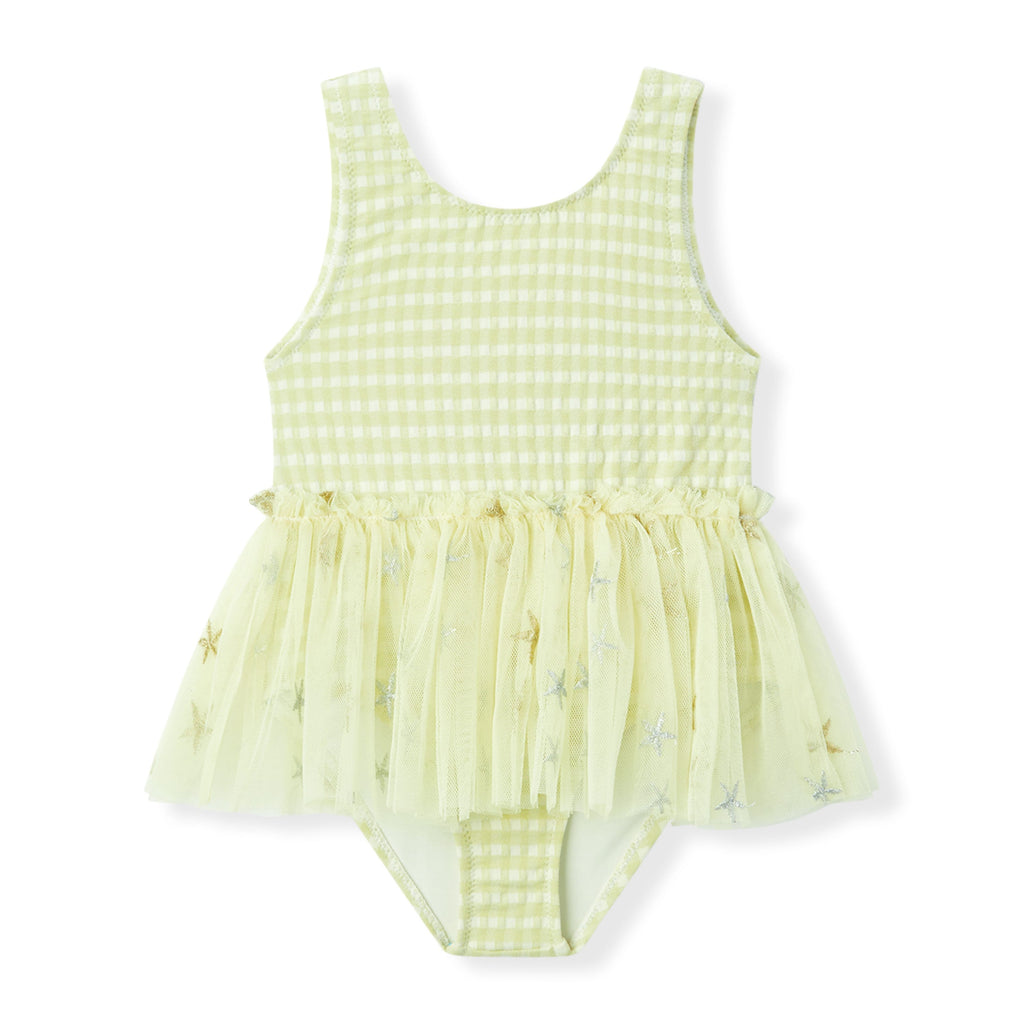 Milkbarn Green Gingham Ballet Skirt Swimsuit | Playroom Avenue