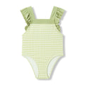 Milkbarn Green Gingham Ruffle Square Neck Swimsuit | Playroom Avenue